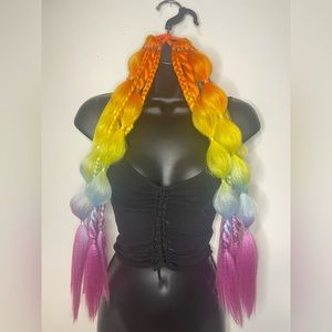 Rainbow Rave Braids - reusable - tie in - easy apply - edm - Coachella - rave